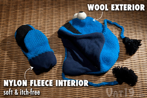 Sesame Street Hats and Mittens are made from a blend of wool and nylon fleece.