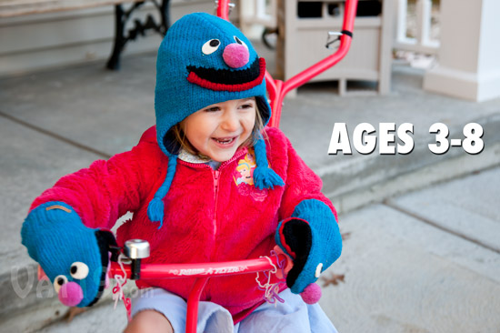 Young girl wearing the Grover Knit Wits Pilot Hat and Mittens.