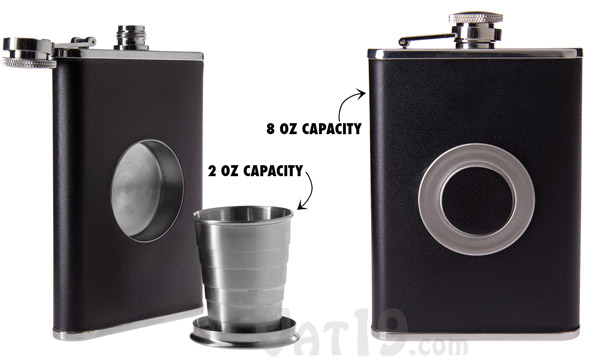Views of the Shot Flask with the shot glass removed and replaced.