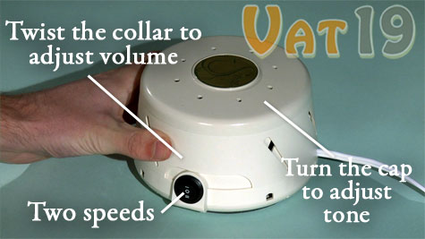 The SleepMate White Noise Machine features two speeds as well as the ability to adjust the tone and volume of the white noise.