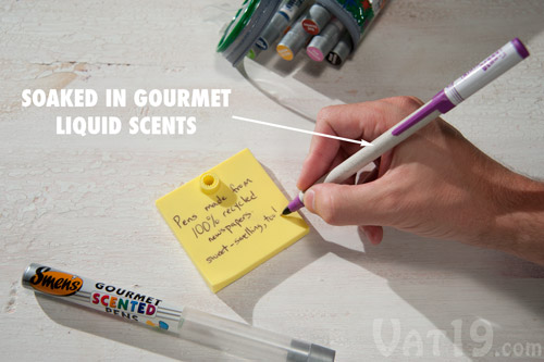 Smens are scented pens made from recycled newspapers.
