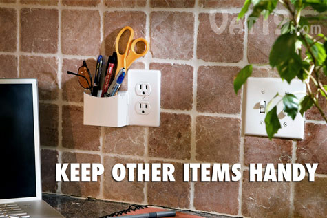 Socket Pocket Cellphone organizer can also store pens, pencils, sunglasses, scissors and other common items.