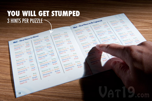 The instruction manual includes three different sets of hints for each challenge.