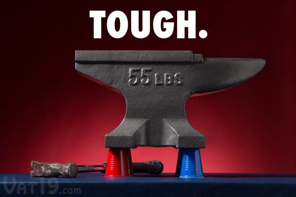 Solo Cup Shot Glasses are made from melamine and are extremely tough.