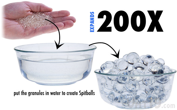 Simply add the Spitball granule to water and watch it expand up to 200X their original size.