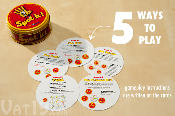 There are five different ways to play Spot It!