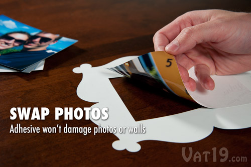 Swapping out photos is easy because the special adhesive won't damage photos or walls.