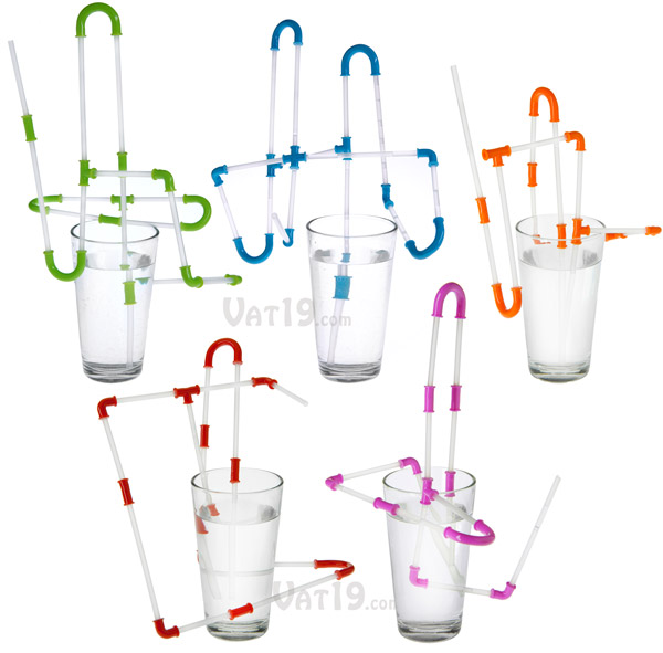 Use the rubbery connectors to join the straw pieces together and create your very own crazy straw.