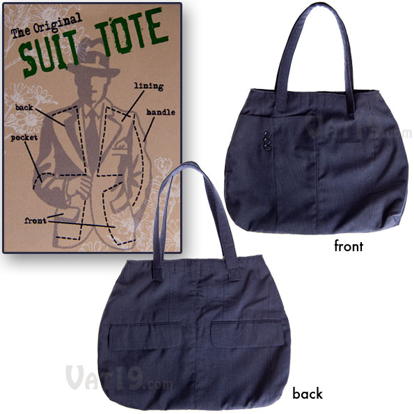 The entire tote bag is made from one old suit jacket.