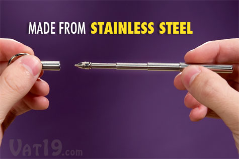 The TelePen is made from stainless steel.