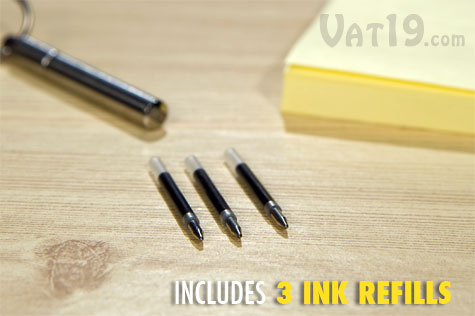 TelePen Telescoping Pen comes with three black ink refills.