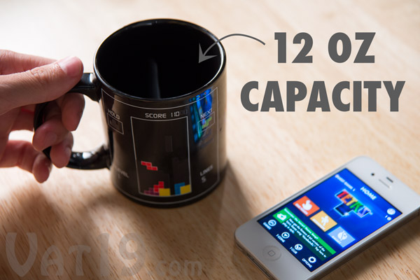 The Tetris Heat Change Mug features a 12 ounce capacity.