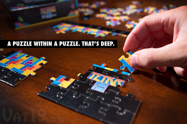 Tetris Mini Jigsaw Puzzle on a table.