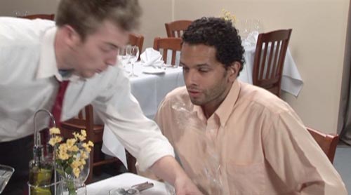 Disasters happen.  Train your waitresses and waiters to handle them properly.
