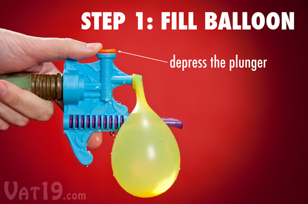 Step 1: Depress the plunger to fill the water balloon.