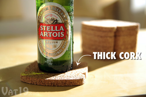 A ToastIt Cork Coaster on a table.
