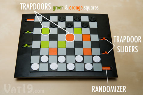 The Trapdoors Checkers board features eight trap doors.