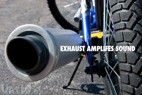 The Turbospoke Exhaust helps to amplify the sound from the Motocard.