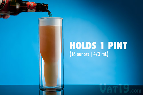 The Australian Beer Glass can hold 16 ounces of frosty beverage.