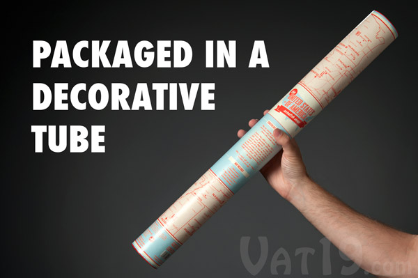 The USA scratch-off wall map comes packaged in a gift-ready tube.