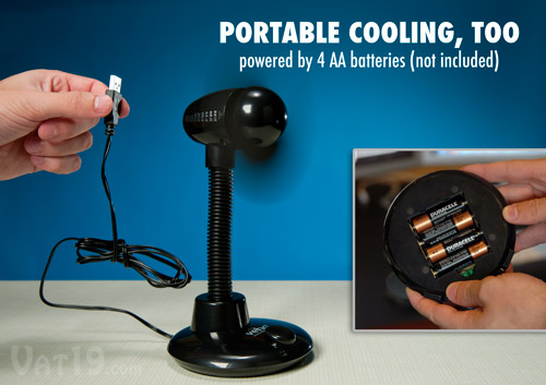 USB Table Fan with optional AA battery compartment