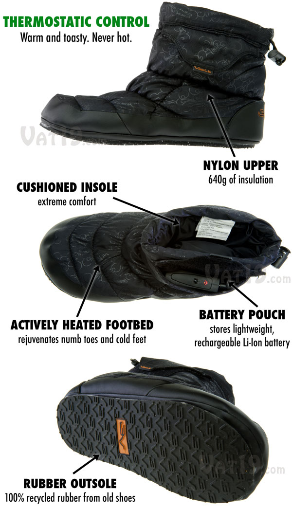 Volt Heated Indoor Outdoor Slippers are thermostatically controlled.