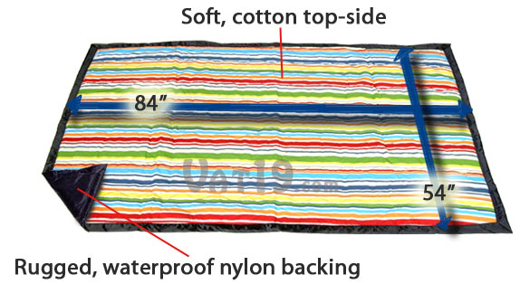 The Tuffo Water-Resistant Blanket has a cotton top-side, waterproof backing, and is large enough for a family picnic.
