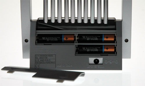 The Wind Chime Alarm Clock uses batteries or AC power.