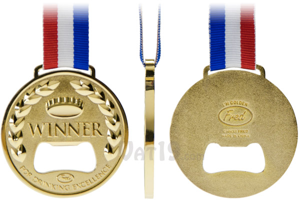Front, side, and back views of the Gold Medal Bottle Opener.