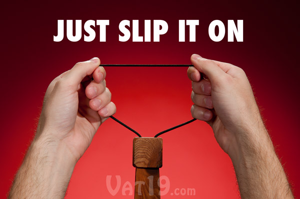 The elastic band makes the one-size-fits-all Wood Tie possible.