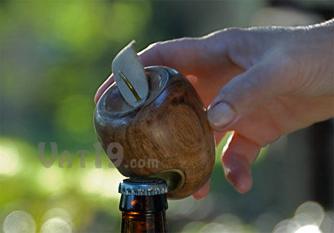Decorative and functional wooden apple bottle opener