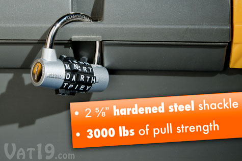 WordLock Padlocks feature a hardened steel shackle and 3000 lbs of pull strength.