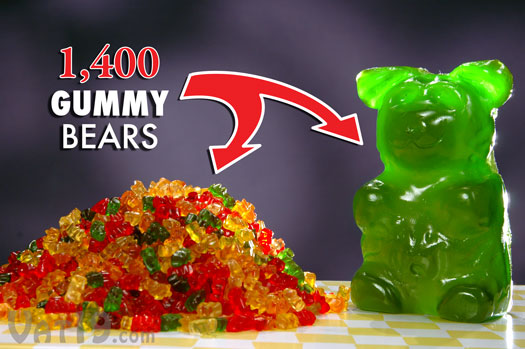 The World's Largest Gummy Bear is the equivalent of 1400 regular gummy bears.