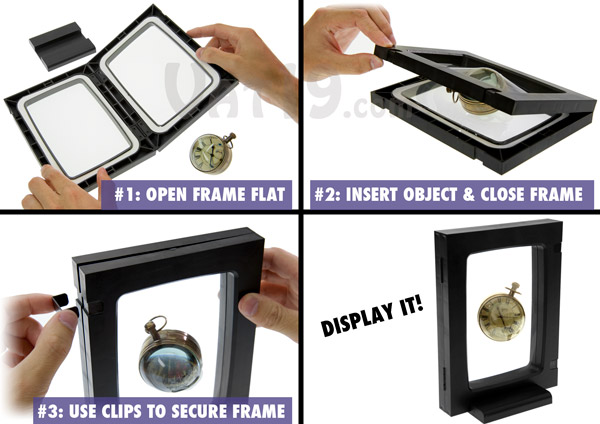 Step-by-step instructions on how to put an item into your 3D Display Frame.
