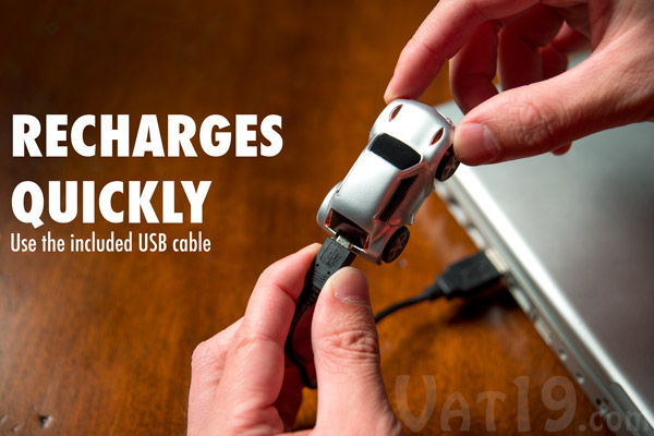 The ZenWheels Microcar recharges quickly via the included USB cable.