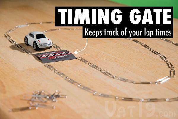 Race against yourself as well as others with the included timing gate.