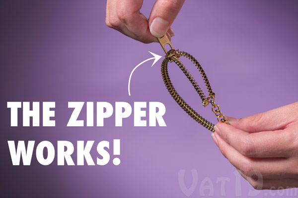 The Zipper Bracelet features a functional zipper.