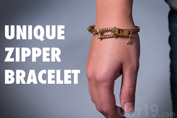 Woman wearing the unique zipper bracelet.